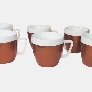 Vintage West Bend Therma-Serv Coffee Cups, Bronzish Gold & White Plastic 1960s